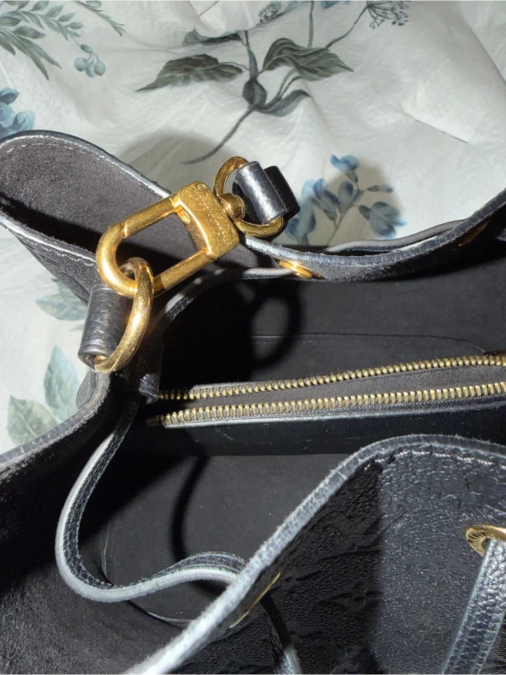 Louis Vuitton Black Embossed Monogram Drawstring Hobo Bag
